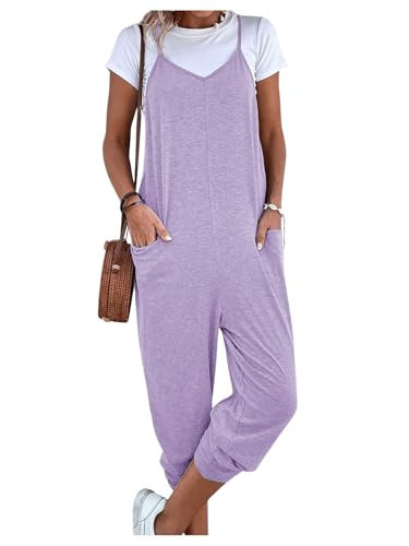 OYOANGLE Women's Causal Sleeveless Harem Leg Suspender Cami Jumpsuit Long Romper with Pockets Purple XX-Large | Amazon (US)