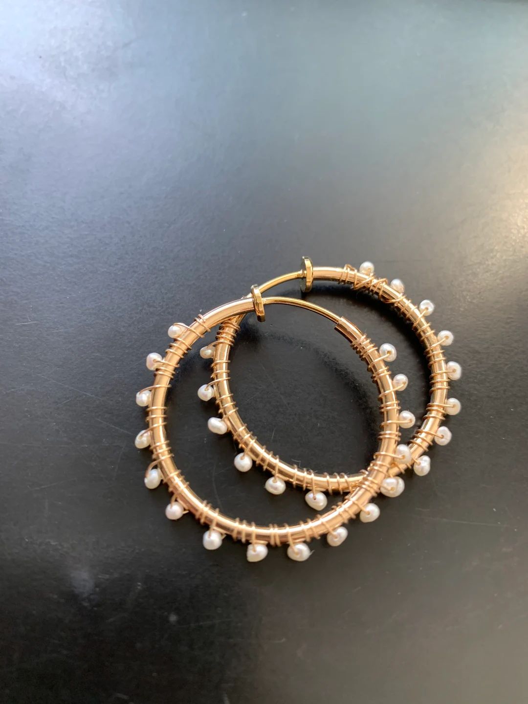 Clip on pearl hoops - medium size | Etsy (US)