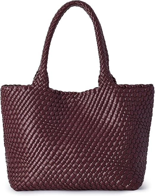 Woven Shoulder Bag for Women, Fashion Top Handle Soft Vegan Leather Shopper | Amazon (US)