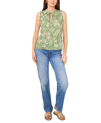 Women's Peplum-Hem Floral-Print Crocheted-Trim Top | Macy's