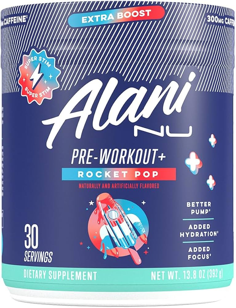 Alani Nu Pre Workout+ Powder Rocket POP, Extra Boost, Sugar Free, 300mg Caffeine, L-Theanine, Bet... | Amazon (US)