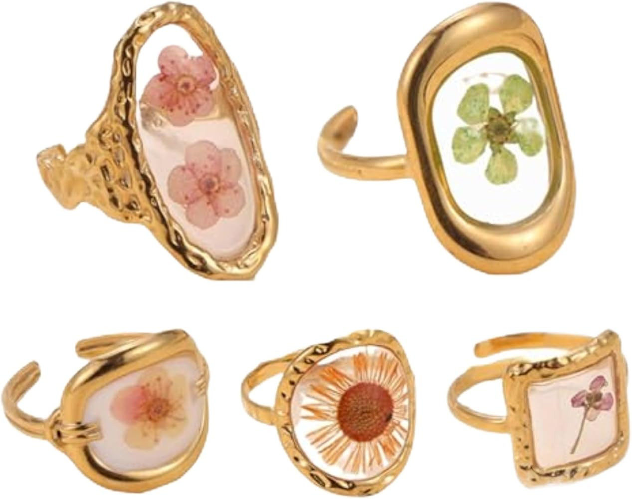 5pcs 18k Gold Plated Floral Adjustable Rings Chunky Gold Rings Vintage Jewelry Y2k Accessories Do... | Amazon (US)