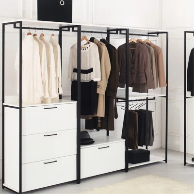 Freestanding Walk In Wood Closet - White, Metal Frame, Deep Storage, , To Harsh Conditions, E0 Board White Extra Drawers, Water , 2X Thicker | Wayfair North America