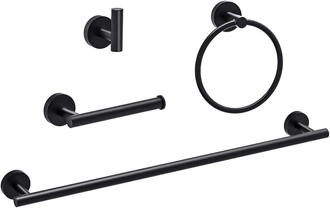 USHOWER Matte Black Bathroom Accessories Set, 18-Inch Towel Bar Set Wall Mounted, Durable SUS304 ... | Amazon (US)