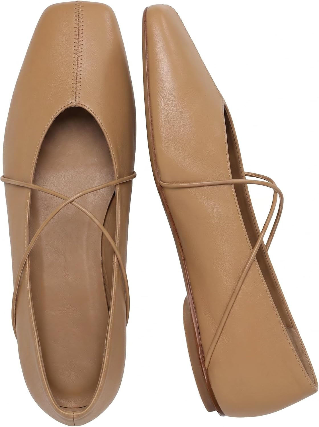 Women's Square Toe Ballet Flats Criss Cross Strap Slip On Mary Jane Shoes | Amazon (US)