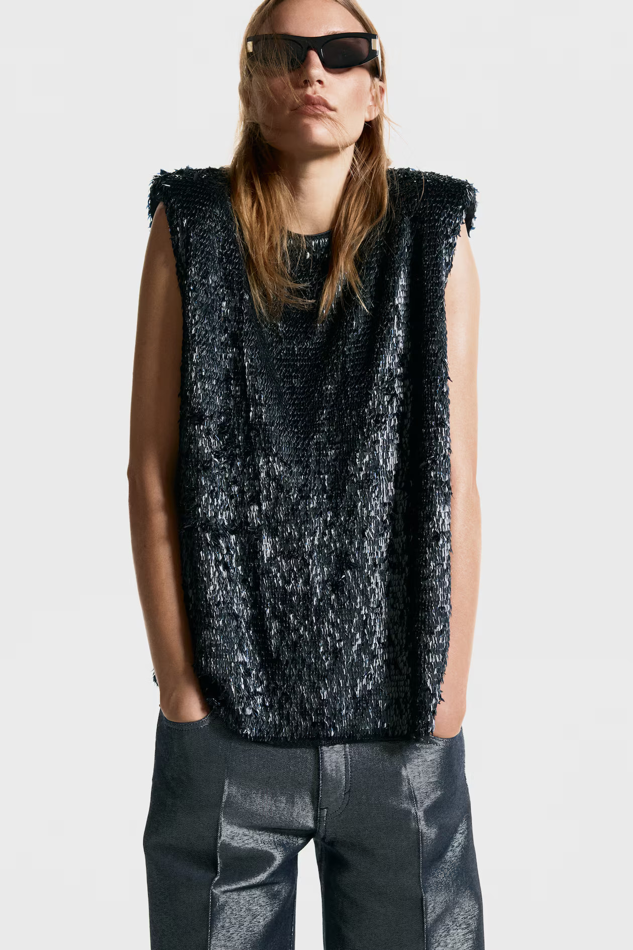 Sequined Top with Shoulder Pads | H&M (US + CA)