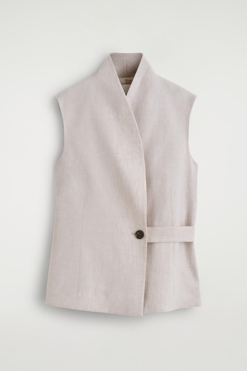 Shawl-Collar Belted Linen Vest in Light Beige | COS (US)