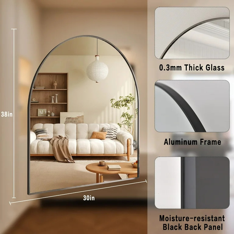 BEAUTYPEAK 31"x 38" Bathroom Mirror Wall Vanity Arched Mirror, Black | Walmart (US)