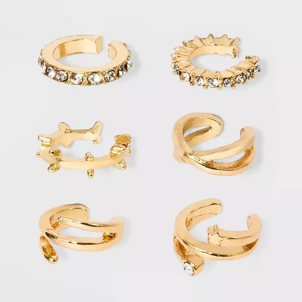 Gold-Tone with Cubic Zirconia, Acrylic Crystal Stones Ear Cuffs - Wild Fable™ Gold | Target