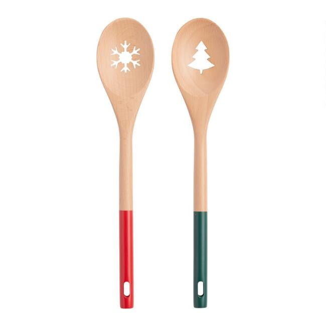 Laser Cut Wood Holiday Icon Slotted Spoons Set of 2 | World Market