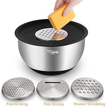 Mixing Bowls Set of 5, Wildone Stainless Steel Nesting Bowls with Airtight Lids, 3 Grater Attachm... | Amazon (US)