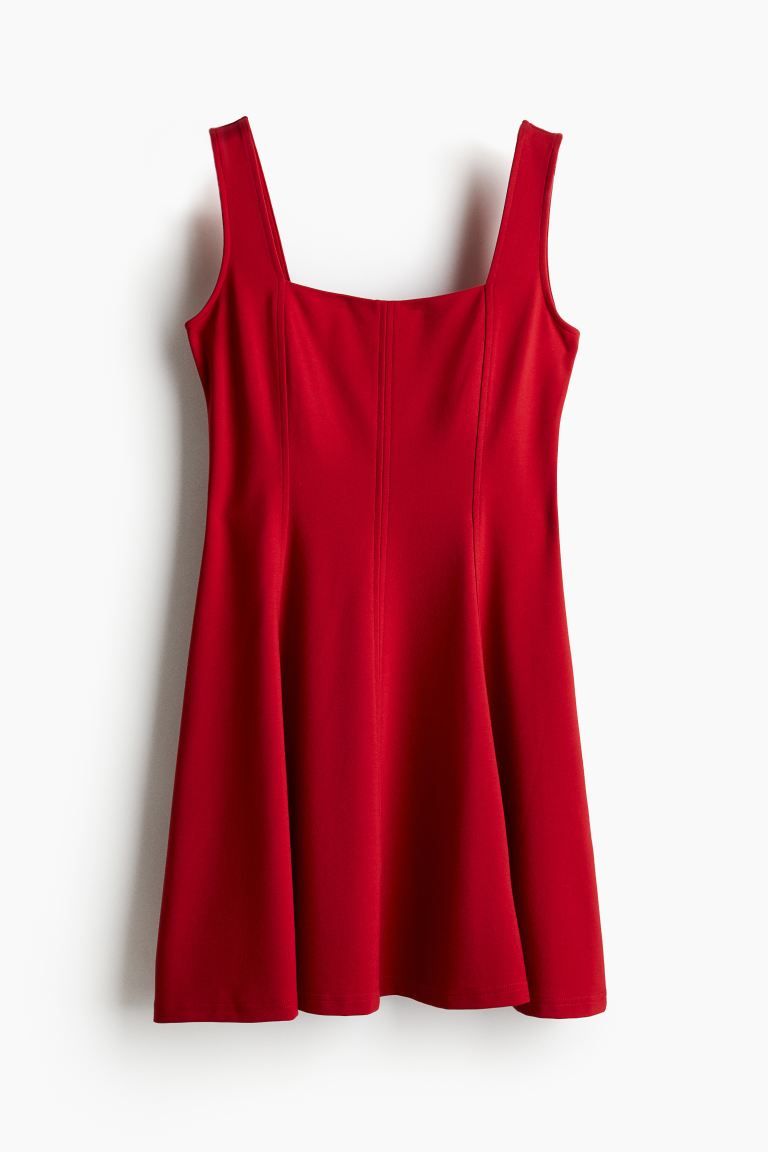 Square-neck Jersey Dress - Square Neckline - Sleeveless - Red - Ladies | H&M US | H&M (US + CA)