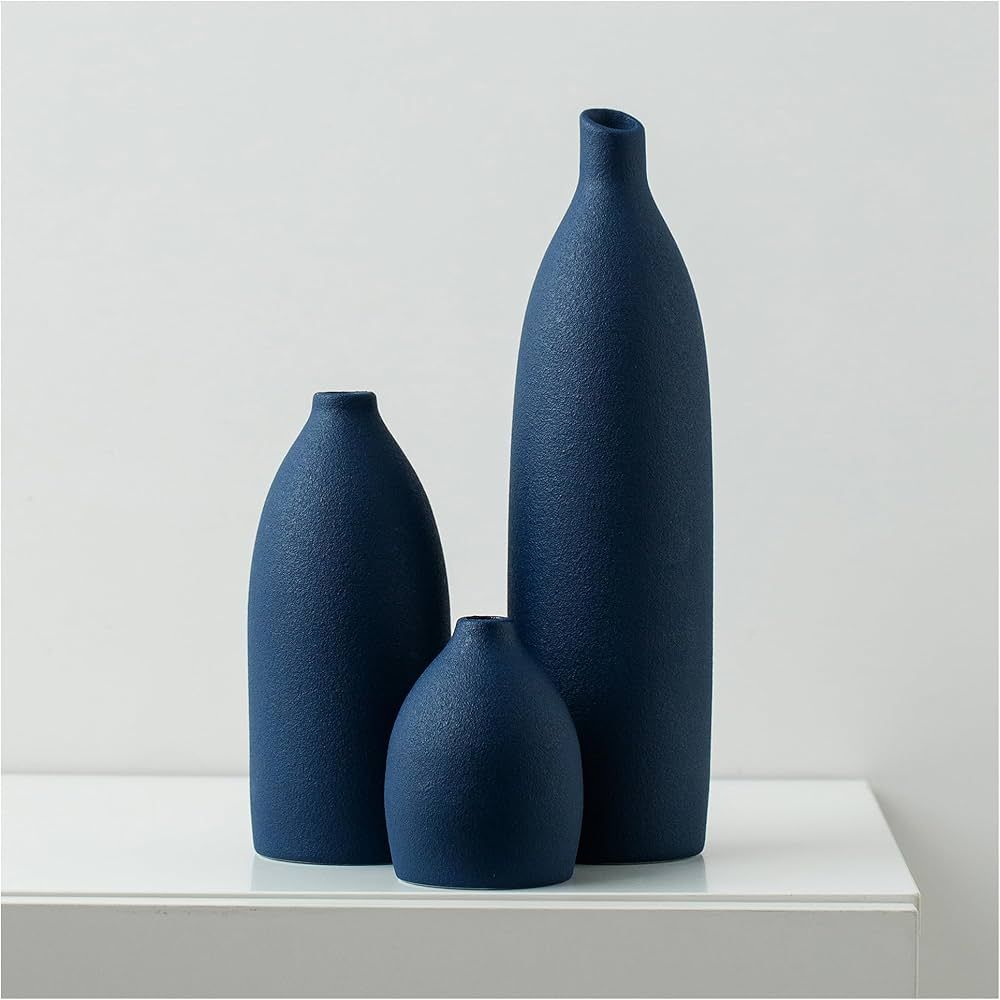 Mdaolv Matte Blue Vase Set Navy Blue Decor Coastal Decor Vases for Kitchen Island Living Room Off... | Amazon (US)