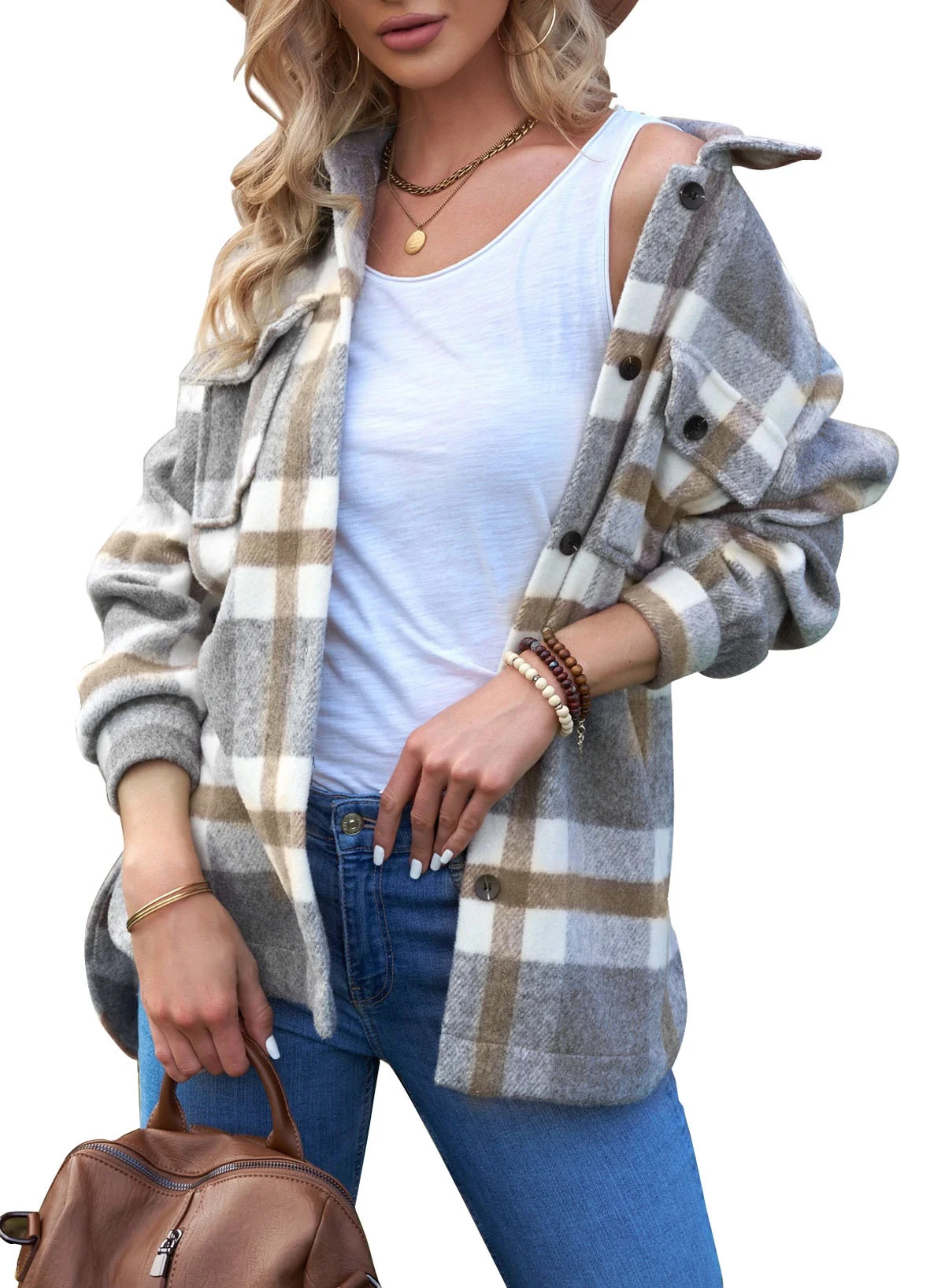 Astylish Shackets Women Long Sleeve Button Down Plaid Shirts Jackets Boyfriend Oversized Shirt Ba... | Walmart (US)