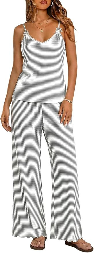 Ekouaer Womens Cami Pajamas Set Y2K 2 Piece Lace Trim PJs Set Sleepwear | Amazon (US)