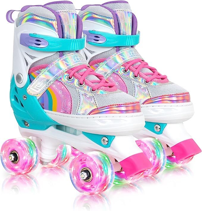 Girls Roller Skates for Kids, 4 Sizes Adjustable Rainbow Skates for Youth with All Light up Wheel... | Amazon (US)