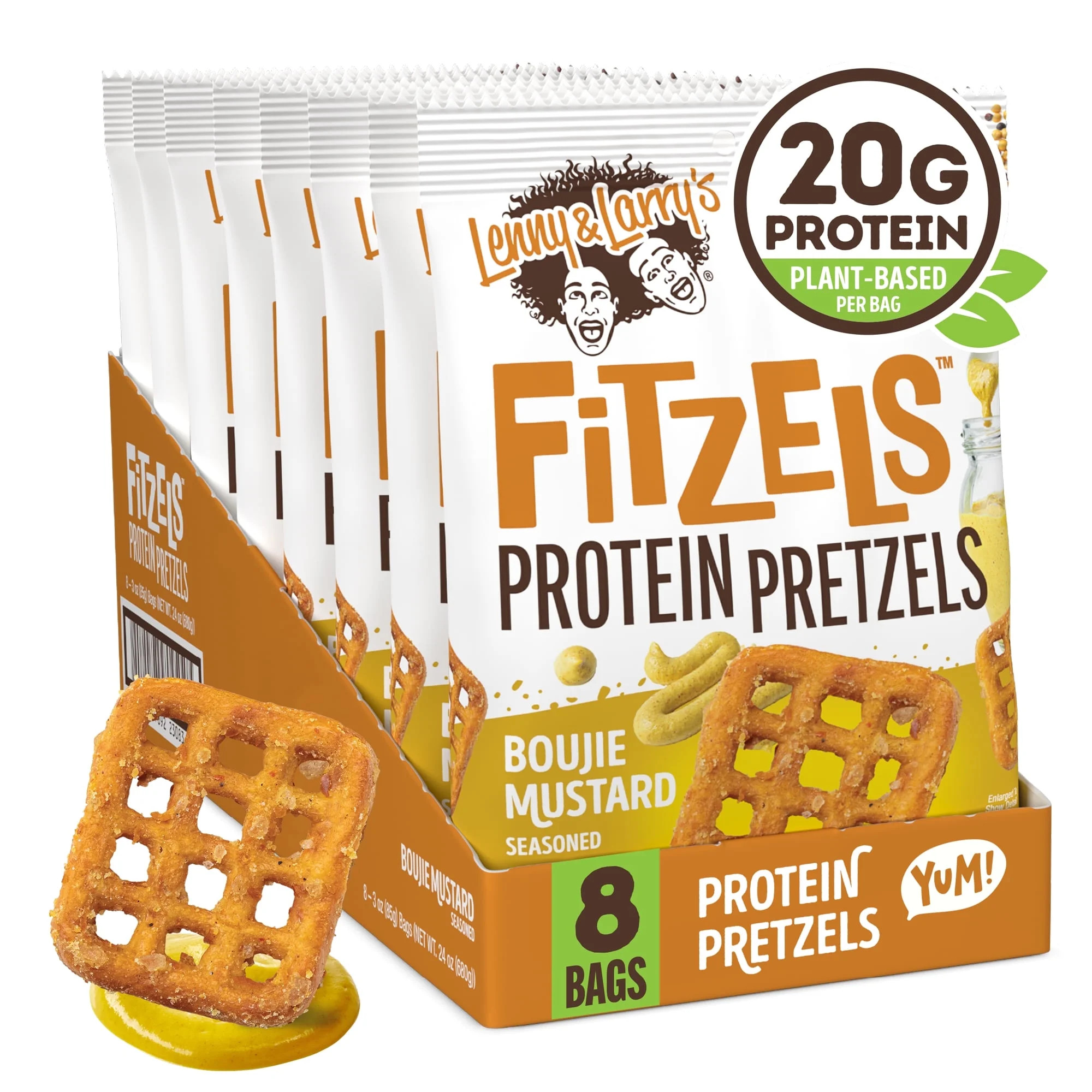 Lenny & Larry's Fitzels Protein Pretzels Snack, Boujie Mustard, 20g of Protein, 8 Pack | Walmart (US)