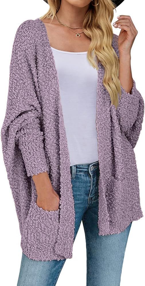 MEROKEETY Women's Fuzzy Popcorn Batwing Sleeve Cardigan Knit Oversized Sherpa Sweater Pockets Coat | Amazon (US)