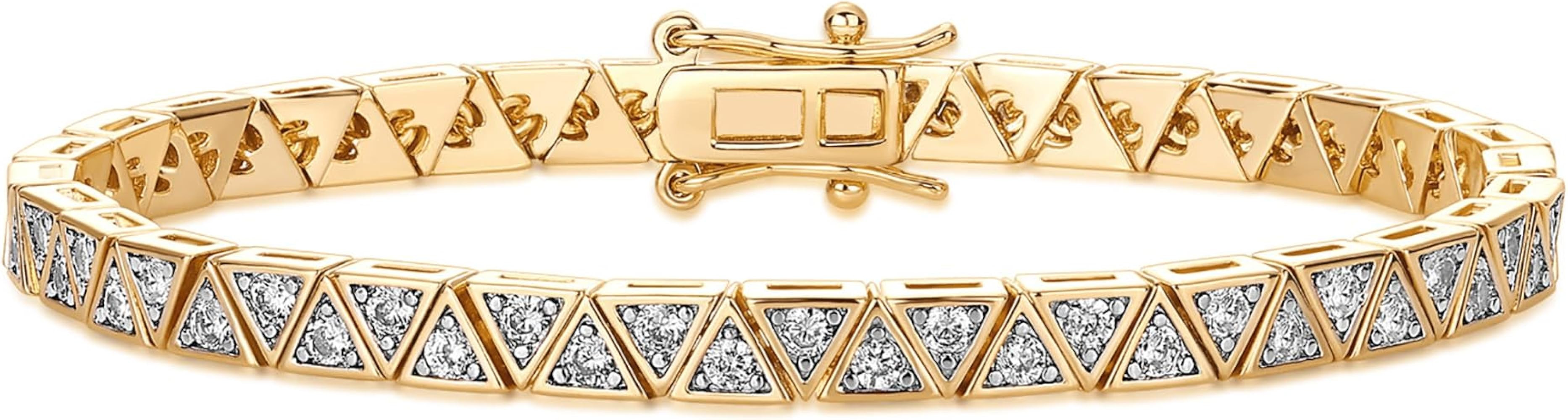 PAVOI 14K-18K Gold Plated Simulated Diamonds Bezel Set Tennis Bracelets for Women - Cubic Zirconi... | Amazon (US)