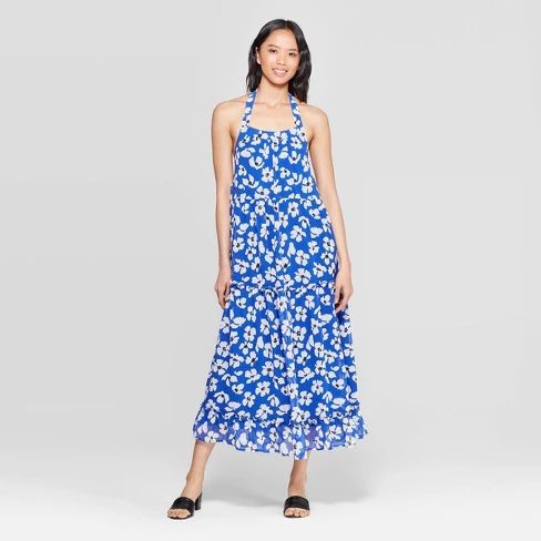 Women's Floral Print Off the Shoulder Sleeveless Tiered Halter Maxi Dress - Who What Wear™ | Target