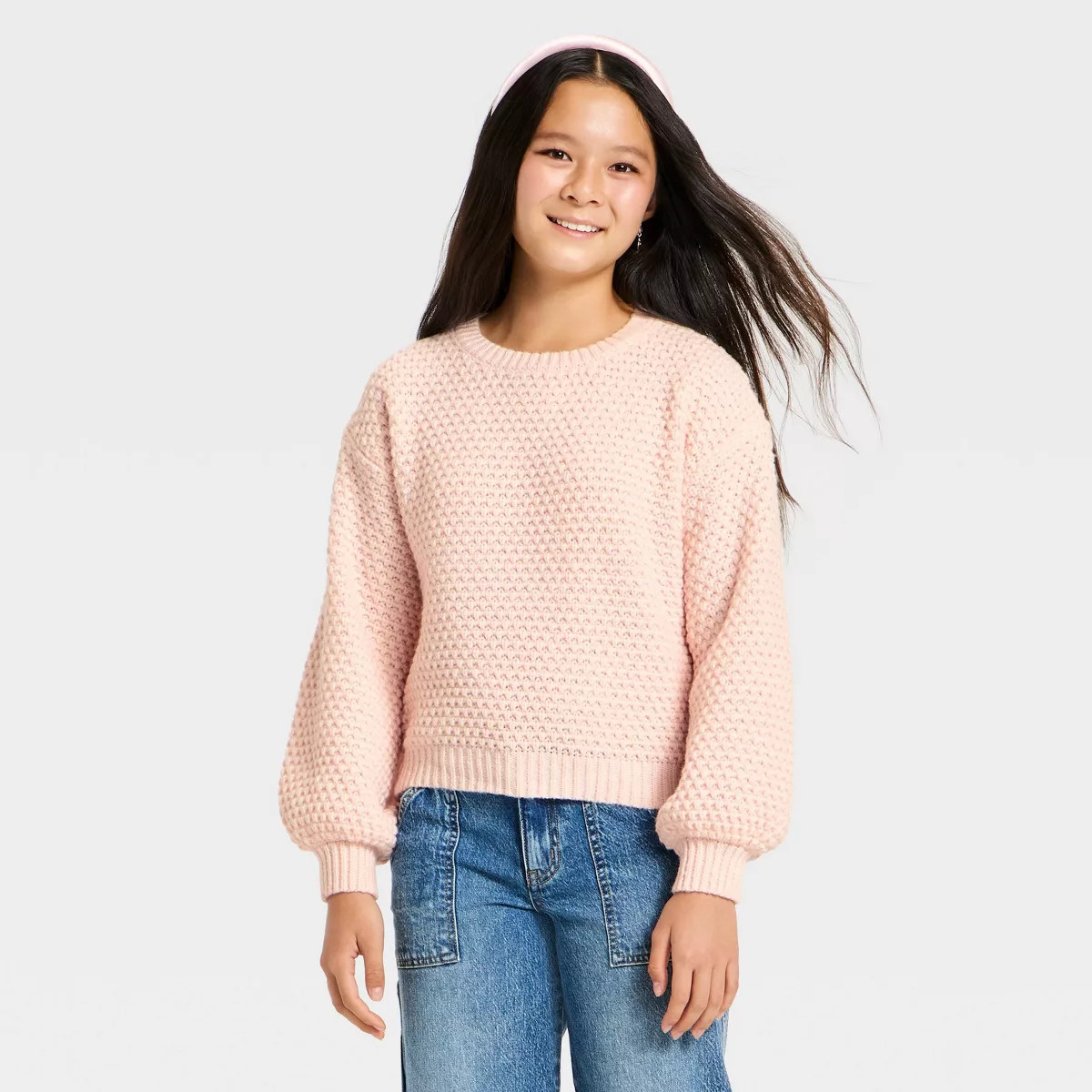 Girls' Bow Back Pullover Sweater - art class™ Light Pink M | Target