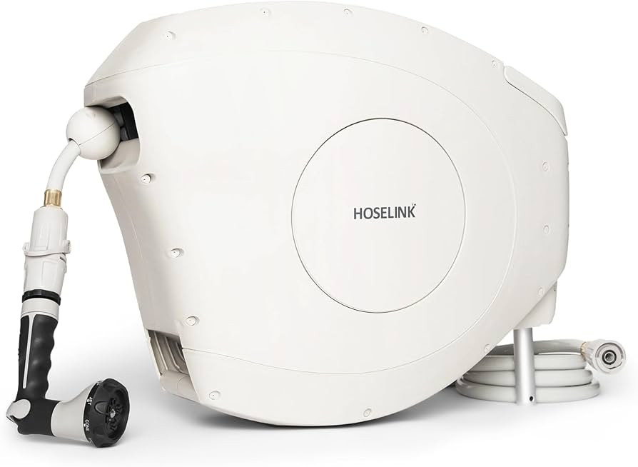 HOSELINK Classic Beige 50ft Hi-Flow Automatic Retractable Garden Hose Reel, 9/16”, 8-Pattern Sp... | Amazon (US)