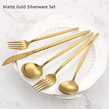 Matte Gold Silverware Set, VANVRO 20-Piece Stainless Steel Flatware Set, Satin Finish tableware C... | Amazon (US)