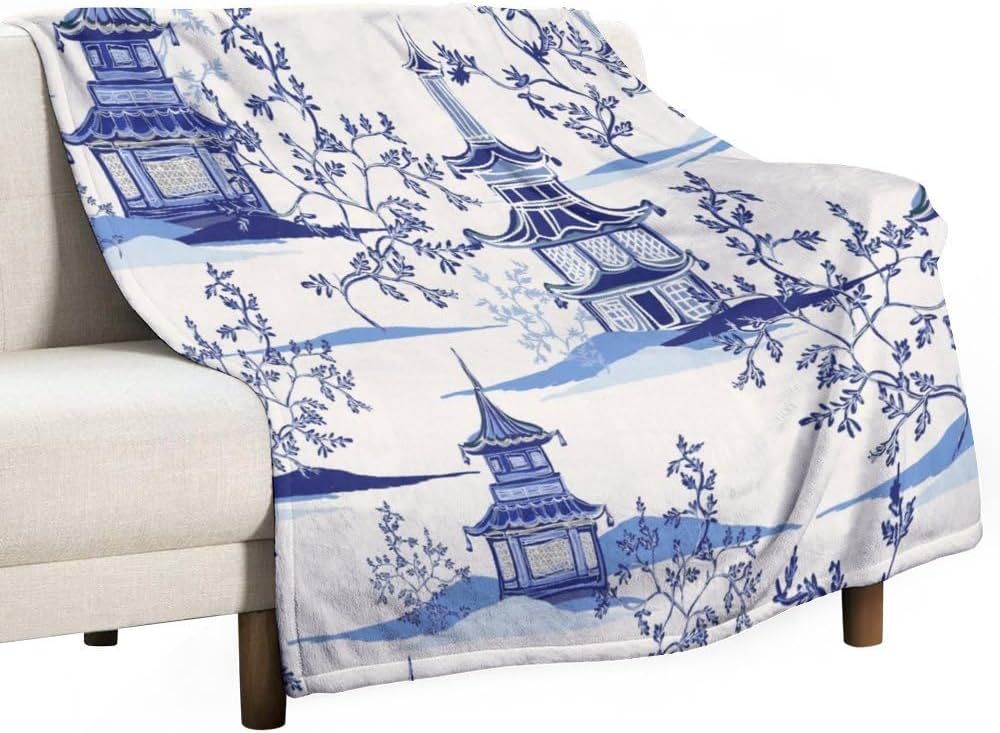 Blue Chinoiserie Temple Chinese Style Fleece Throw Blanket Soft Cozy Fluffy Flannel Throws Blanke... | Amazon (US)