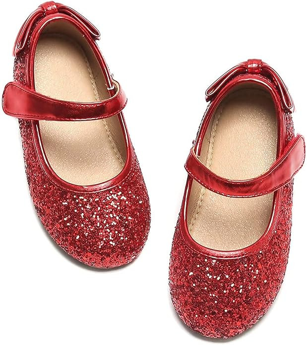ESTINE Mary Jane Flats for Toddler Girls Little Kids Glittery Dress Princess Wedding Ballet Shoes | Amazon (US)