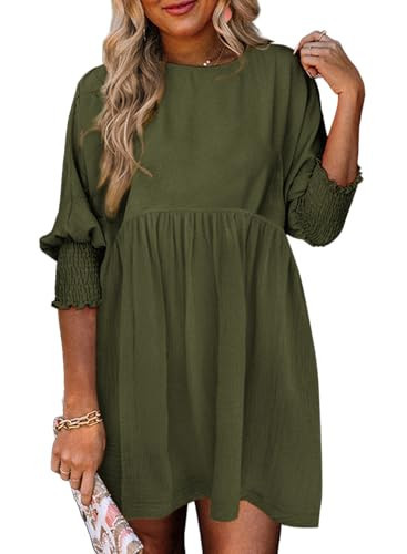 Dokotoo Summer Dresses for Women Casual Cute Babydoll Dress Olive Green M | Amazon (US)