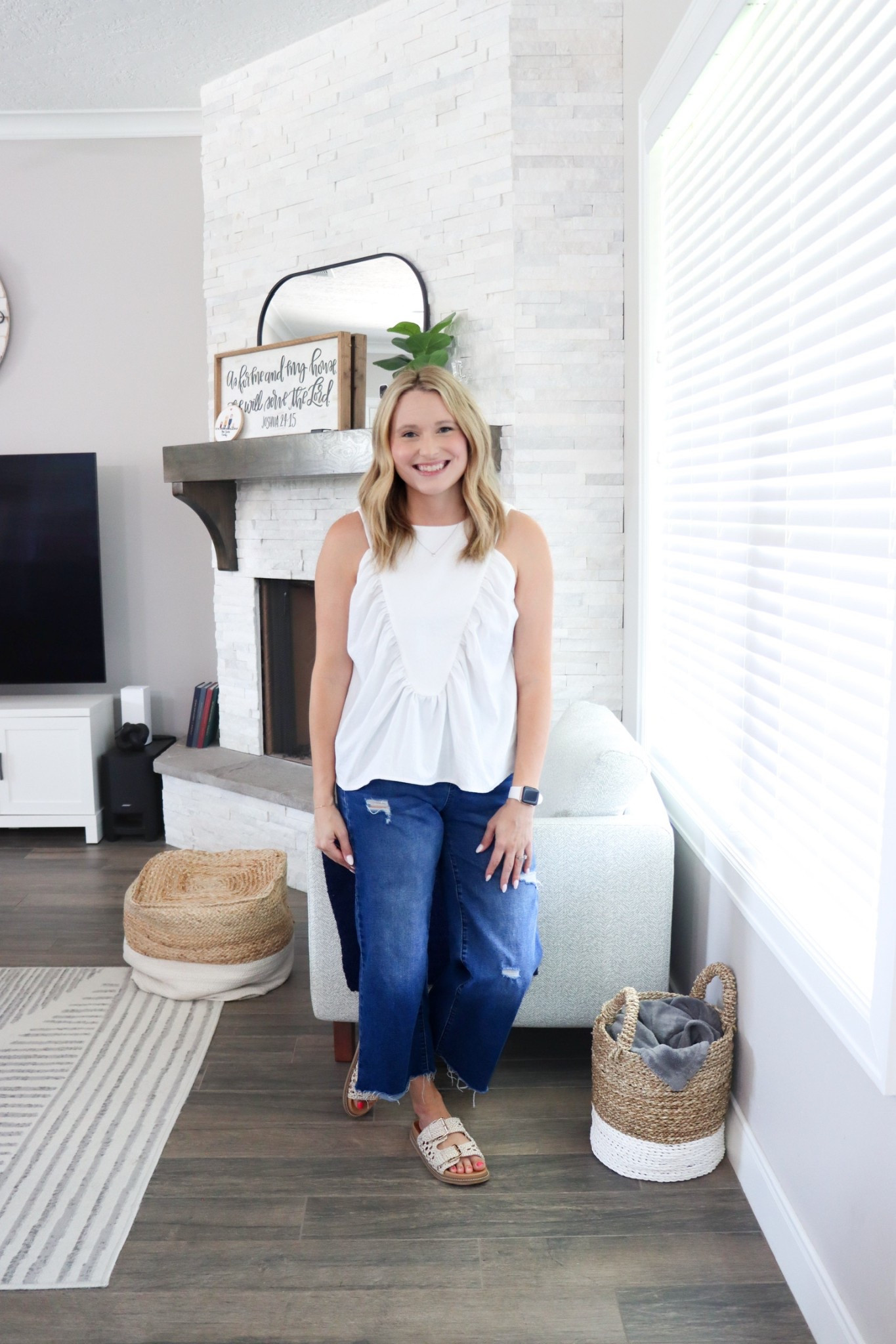 The cutest summer outfit! I love this white top! It looks so cute with jeans or shorts and paired with sandals for a cute easy summer outfit! 

#LTKStyleTip #LTKSummerEdit #LTKPetite