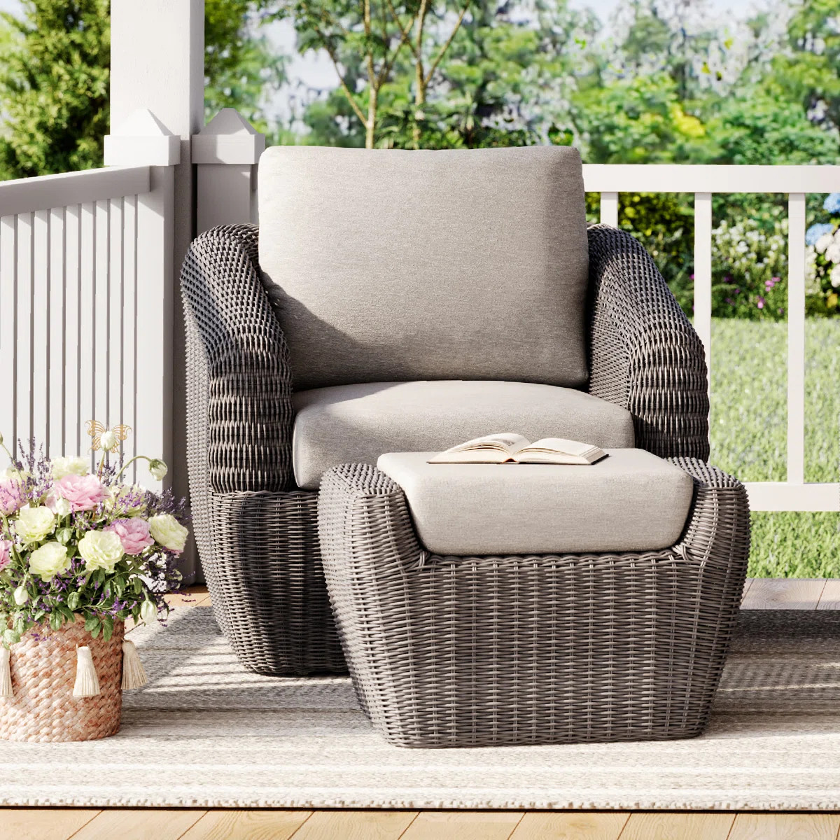 Cambelle Swivel Weather Resistant PE Wicker Barrel Chair and Ottoman Set | Wayfair North America