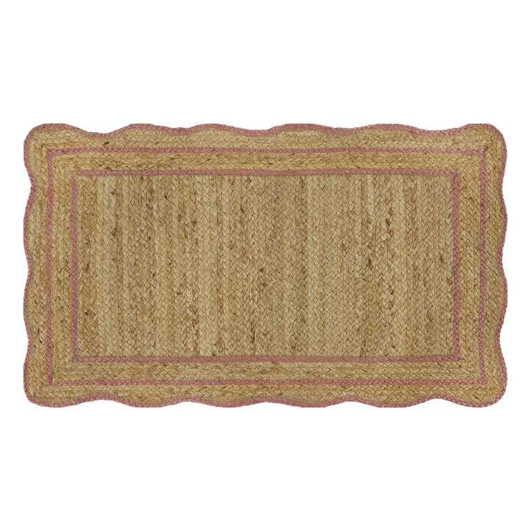 The Pioneer Woman 100% Jute Scallop Kitchen Rug, Natural & Coral, 20" x 34" | Walmart (US)