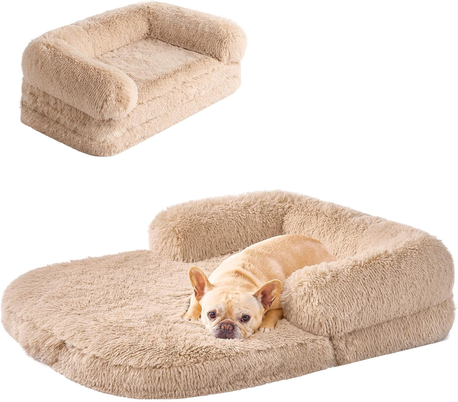 EHEYCIGA Foldable XL Dog Bed, Faux Fur Fluffy Dog Bed for Extra Large Dogs, Orthopedic Calming Me... | Amazon (US)