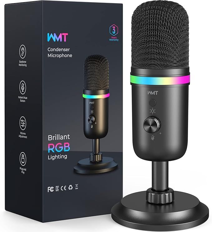 WMT USB Microphone - Condenser Gaming Microphone for PC/MAC/PS4/PS5/Phone- Cardioid Mic with Bril... | Amazon (US)