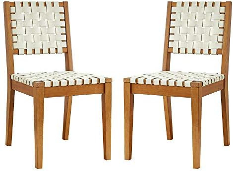 Amazon Brand – Rivet Faux Leather Woven Dining Chair with Wood Frame, Set of 2, 18"W, Light Beige | Amazon (US)