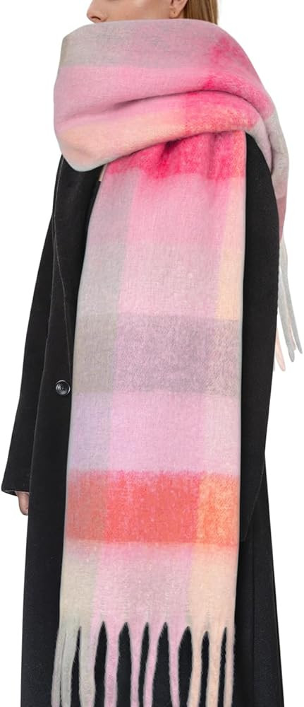 Womens Scarf Winter Big Colorful Checked Thick Warm Soft Scarves Casual Tassel Blanket Scarf | Amazon (US)
