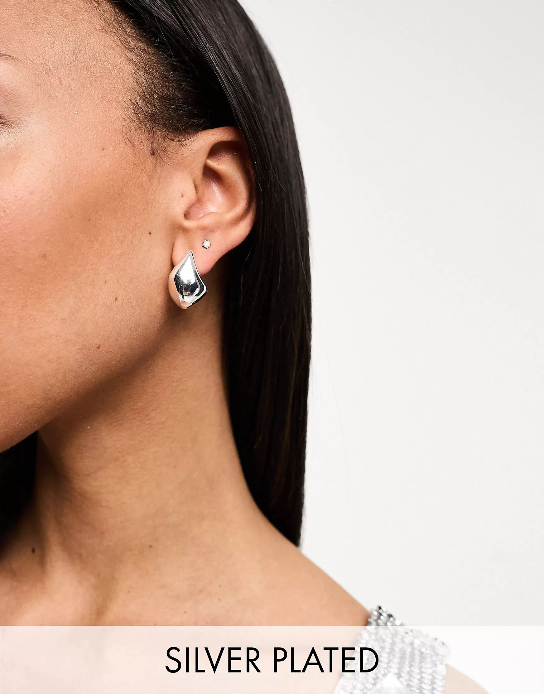 ASOS DESIGN silver plated earrings with molten stud design | ASOS (Global)