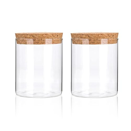 DNIENKGE Airtight Glass Storage Containers with cork Lid, for Kitchen Pantry Organization and Storage jar，Ideal for Coffee Beans Snacks Flour Cereal Sugar Tea 16oz. (Circular 3.9 * 3.3in*2pcs) | Amazon (US)