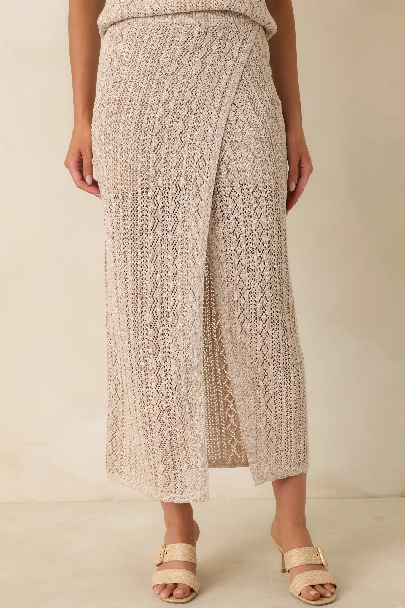 Z Supply Glimmer Gold Metallic Pointelle Knit Midi Skirt | Red Dress
