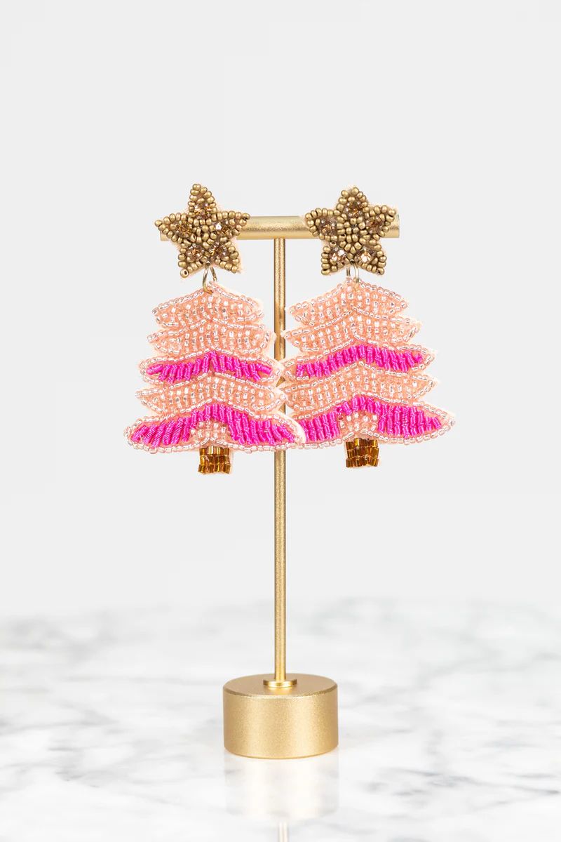 Christmas Tree Star Earrings- Pink | Avara