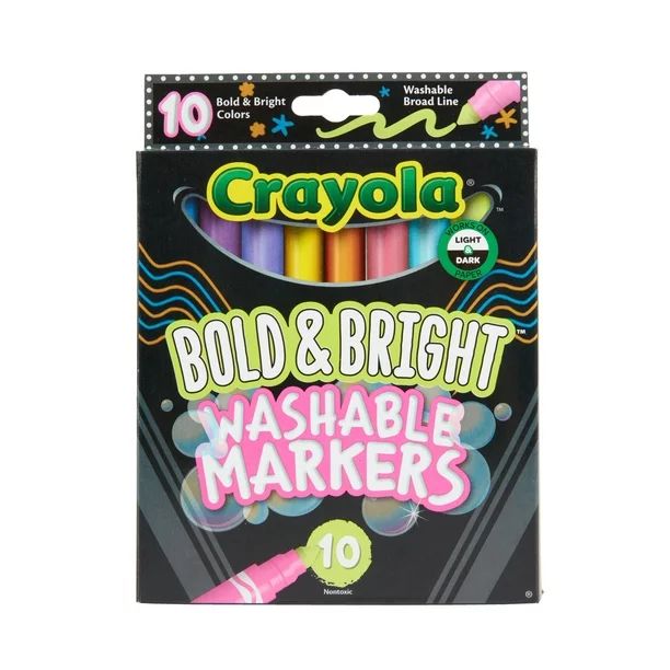 Crayola Bold & Bright Washable Markers, Broad Line, Coloring Book Supplies, 10ct | Walmart (US)