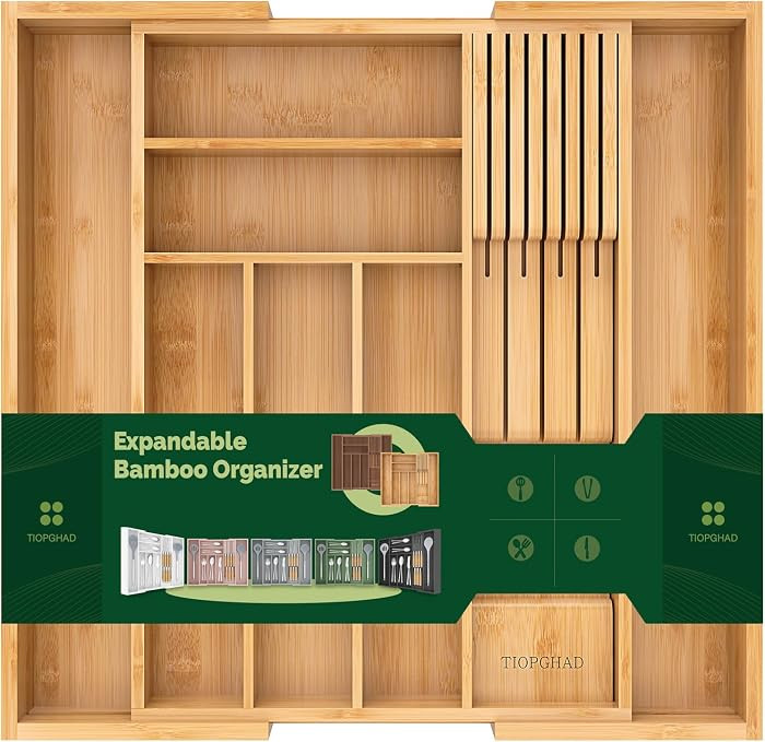 Expandable Bamboo Silverware Drawer Organizer Tray, Natural | Amazon (US)