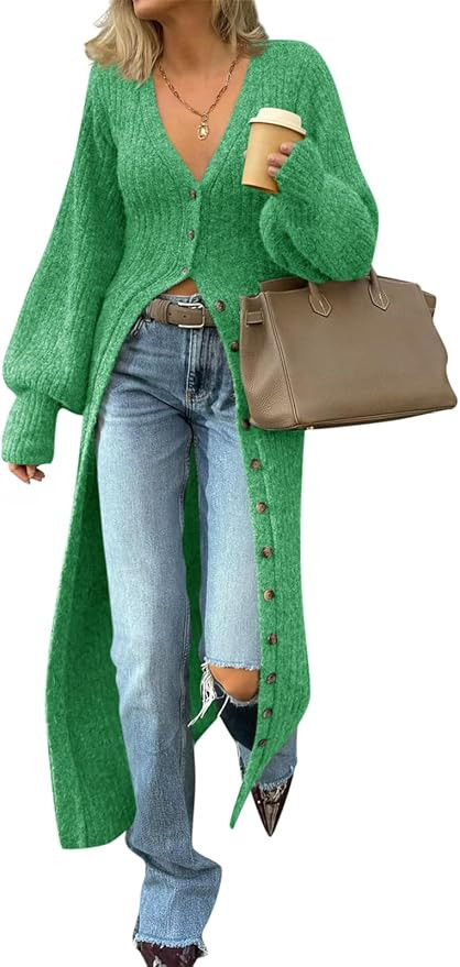 Saodimallsu Womens Long Cardigans V Neck Button Down Chunky Knit Dusters Sweater Coat Fall Trendy... | Amazon (US)