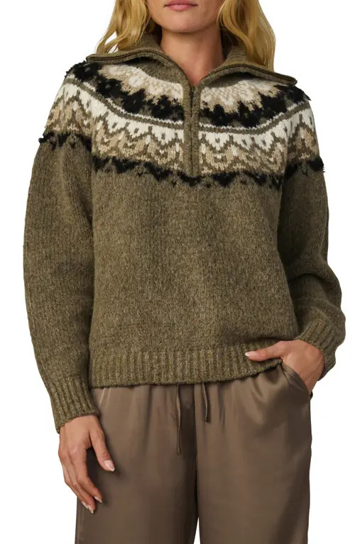 Joe's The Wells Fair Isle Wool Blend Half Zip Sweater in Olive Multi Fair I at Nordstrom, Size Large | Nordstrom