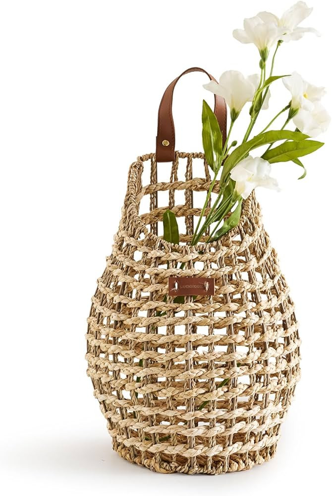 Wall Hanging Pocket Basket Open Weave Corn Husk Storage Belly Basket Decorative Boho Mounted Orga... | Amazon (US)