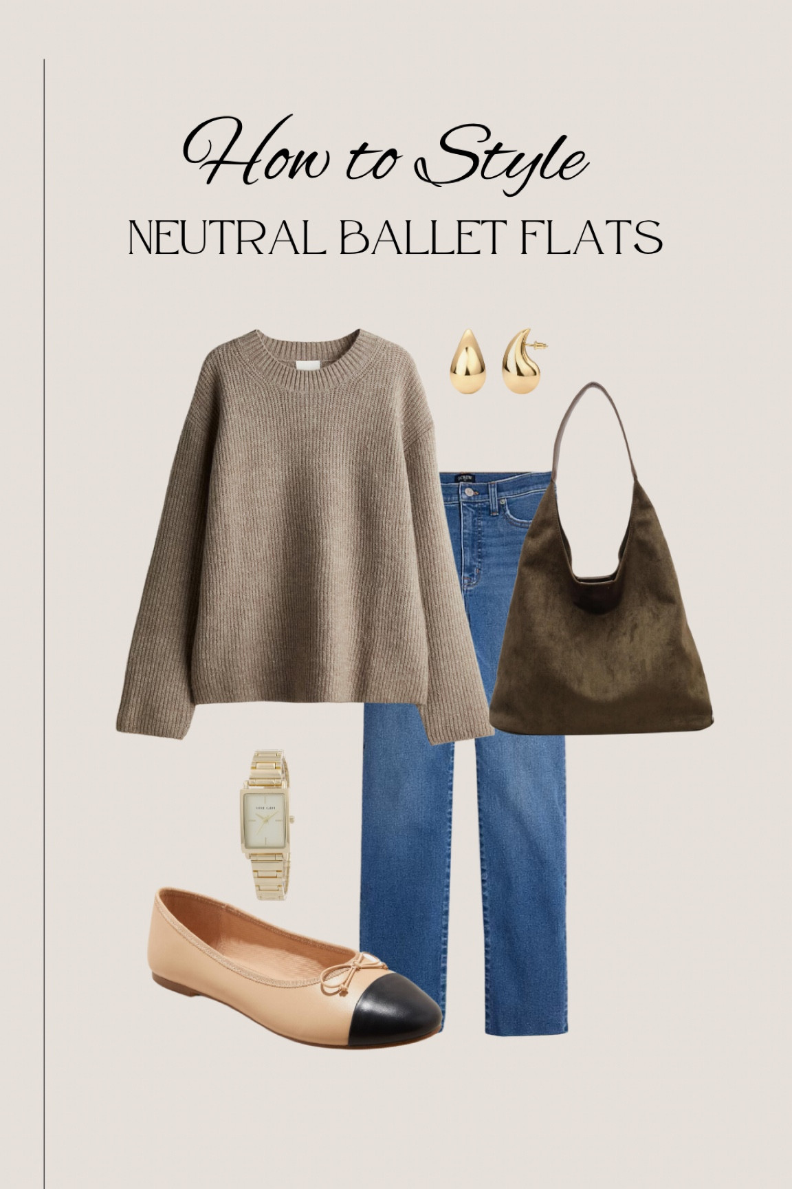 How to style neutral ballet flats// neutral sweater, jeans + suede bag

#LTKMidsize #LTKStyleTip #LTKShoeCrush
