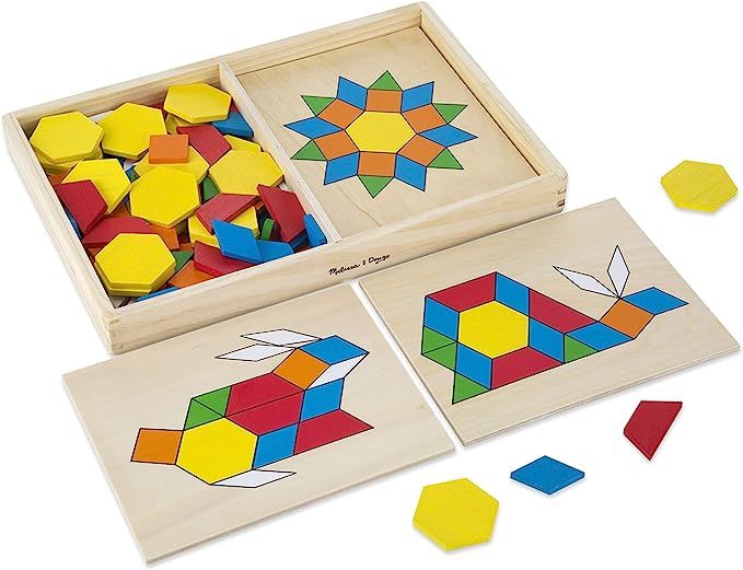 Melissa & Doug Pattern Blocks and Boards - Wooden Classic Toy With 120 Solid Wood Shapes and 5 Do... | Amazon (US)