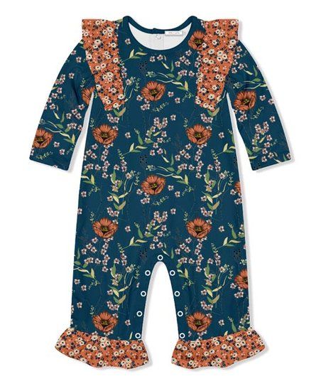 Dark Teal Poppy Floral Ruffle-Trim Playsuit - Infant & Toddler | Zulily