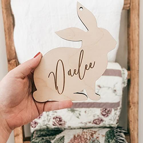 Personalized Custom Easter Basket Name Tag Laser Engraved Birch Wood | Amazon (US)